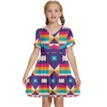 Pastel shapes rows on a purple background                                                          Kids  Short Sleeve Tiered Mini Dress