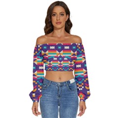 Long Sleeve Crinkled Weave Crop Top 