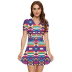 Pastel shapes rows on a purple background                                                          V-Neck High Waist Chiffon Mini Dress