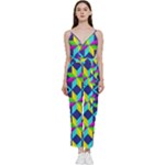  Colorful stars pattern                                                            	V-Neck Spaghetti Strap Tie Front Jumpsuit