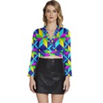 Colorful stars pattern                                                            Long Sleeve Tie Back Satin Wrap Top