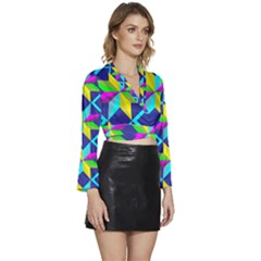Long Sleeve Tie Back Satin Wrap Top 