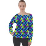 Colorful stars pattern                                                                   Off Shoulder Long Sleeve Velour Top