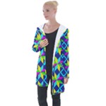 Colorful stars pattern                                                                    Longline Hooded Cardigan