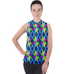 Colorful stars pattern                                                                   Mock Neck Chiffon Sleeveless Top