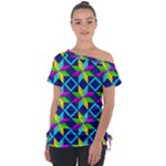 Colorful stars pattern                                                                    Off Shoulder Tie-Up Tee