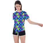 Colorful stars pattern                                                                      Asymmetrical Short Sleeve Sports Tee