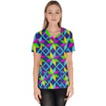 Colorful stars pattern                                                                      Women s V-Neck Scrub Top