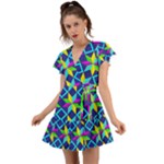 Colorful stars pattern                                                                     Flutter Sleeve Wrap Dress