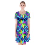 Colorful stars pattern                                                                         Short Sleeve V-neck Flare Dress