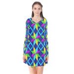 Colorful stars pattern                                                                    Long Sleeve V-neck Flare Dress