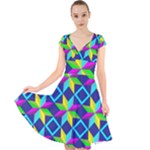 Colorful stars pattern                                                                       Cap Sleeve Front Wrap Midi Dress