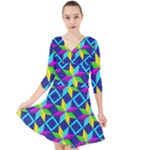 Colorful stars pattern                                                                       Quarter Sleeve Front Wrap Dress