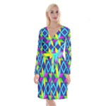 Colorful stars pattern                                                                         Long Sleeve Velvet Front Wrap Dress