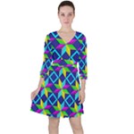 Colorful stars pattern                                                                     Quarter Sleeve Ruffle Waist Dress