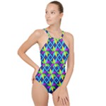 Colorful stars pattern                                                                    High Neck One Piece Swimsuit