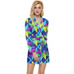 Colorful stars pattern                                            Long Sleeve Satin Robe