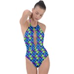 Colorful stars pattern                                                                     Plunge Cut Halter Swimsuit