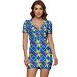 Colorful stars pattern                                                              Low Cut Cap Sleeve Mini Dress