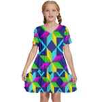 Colorful stars pattern                                                            Kids  Short Sleeve Tiered Mini Dress