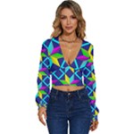 Colorful stars pattern                                                           Long Sleeve Deep-V Velour Top