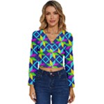 Colorful stars pattern                                                          Long Sleeve V-Neck Top