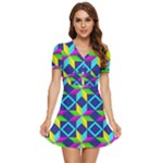 Colorful stars pattern                                                            V-Neck High Waist Chiffon Mini Dress