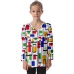 Colorful rectangles                                                            Kids  V Neck Casual Top