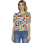 Colorful rectangles                                                               Puffed Short Sleeve Button Up Jacket