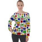 Colorful rectangles                                                                    Off Shoulder Long Sleeve Velour Top