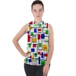 Colorful rectangles                                                                    Mock Neck Chiffon Sleeveless Top