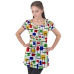 Colorful rectangles                                                                     Puff Sleeve Tunic Top