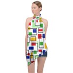 Colorful rectangles                                                                       Halter Asymmetric Satin Top