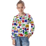 Colorful rectangles                                       Kids  Long Sleeve Tee with Frill