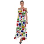 Colorful rectangles                                                                      Off Shoulder Open Front Chiffon Dress