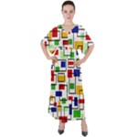 Colorful rectangles                                                                         V-Neck Boho Style Maxi Dress