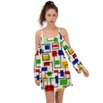 Colorful rectangles                                                                         Kimono Sleeves Boho Dress