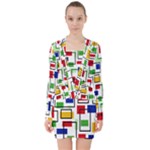 Colorful rectangles                                                                         V-neck Bodycon Long Sleeve Dress