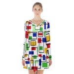 Colorful rectangles                                                                      Long Sleeve Velvet V-neck Dress