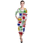 Colorful rectangles                                                                        Quarter Sleeve Midi Velour Bodycon Dress