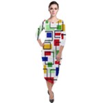 Colorful rectangles                                                                        Quarter Sleeve Midi Velour Bodycon Dress