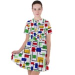 Colorful rectangles                                                                     Short Sleeve Shoulder Cut Out Dress