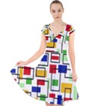 Colorful rectangles                                                                        Cap Sleeve Front Wrap Midi Dress