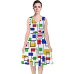 Colorful rectangles                                                                     V-Neck Midi Sleeveless Dress