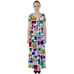 Colorful rectangles                                                                     High Waist Short Sleeve Maxi Dress