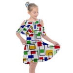 Colorful rectangles                                                                   Kids  Shoulder Cutout Chiffon Dress