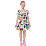 Colorful rectangles                                                                          Kids  Short Sleeve Velvet Dress