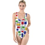 Colorful rectangles                                                                    High Leg Strappy Swimsuit