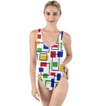 Colorful rectangles                                                                    High Leg Strappy Swimsuit