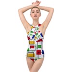 Colorful rectangles                                                                     Cross Front Low Back Swimsuit